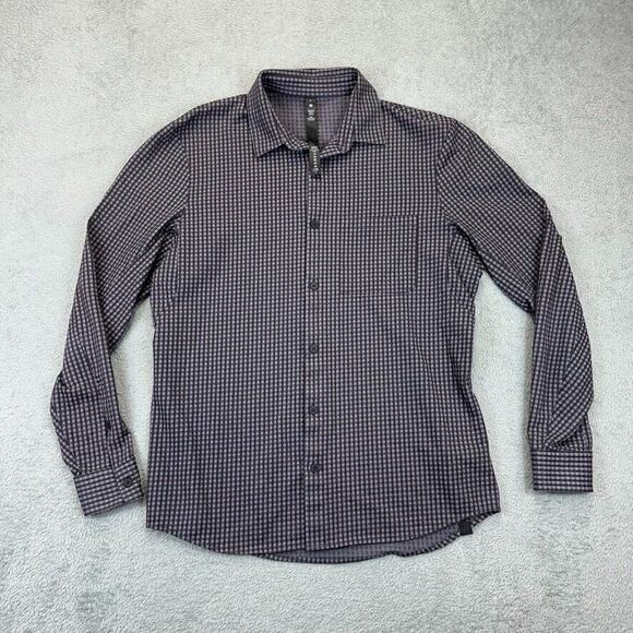 Lululemon Mens Commission Long Sleeve Button Front Shirt Dark Purple Checked S - Picture 1 of 6